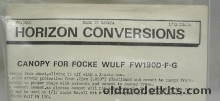 Horizon Conversions 1/32 Canopy for Focke-Wulf Fw-190D-F-G, 3206 plastic model kit